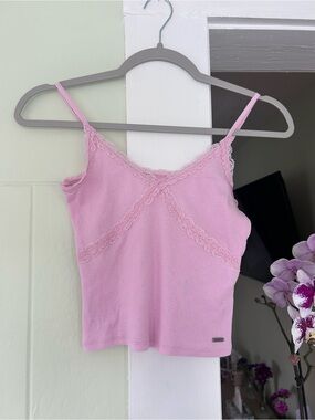 Hollister Light Pink Lace-Trim Ribbed Tank